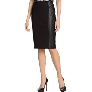 CLASSIQUES ENTIER Sunmosa Mixed Media Leather Panel Pencil Skirt 4